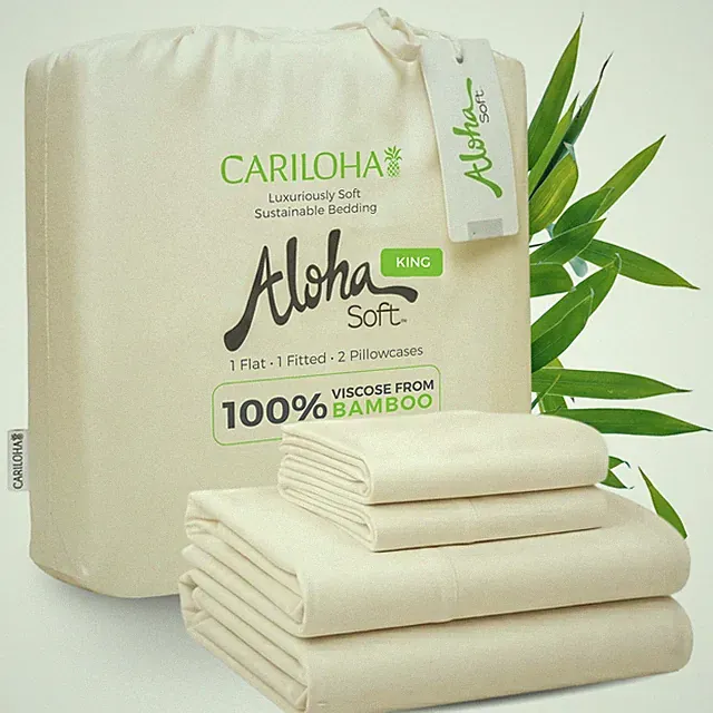 Aloha Soft 100% Organic Bamboo Viscose Sheets – 4-Piece King Sheet Set – 16 i...