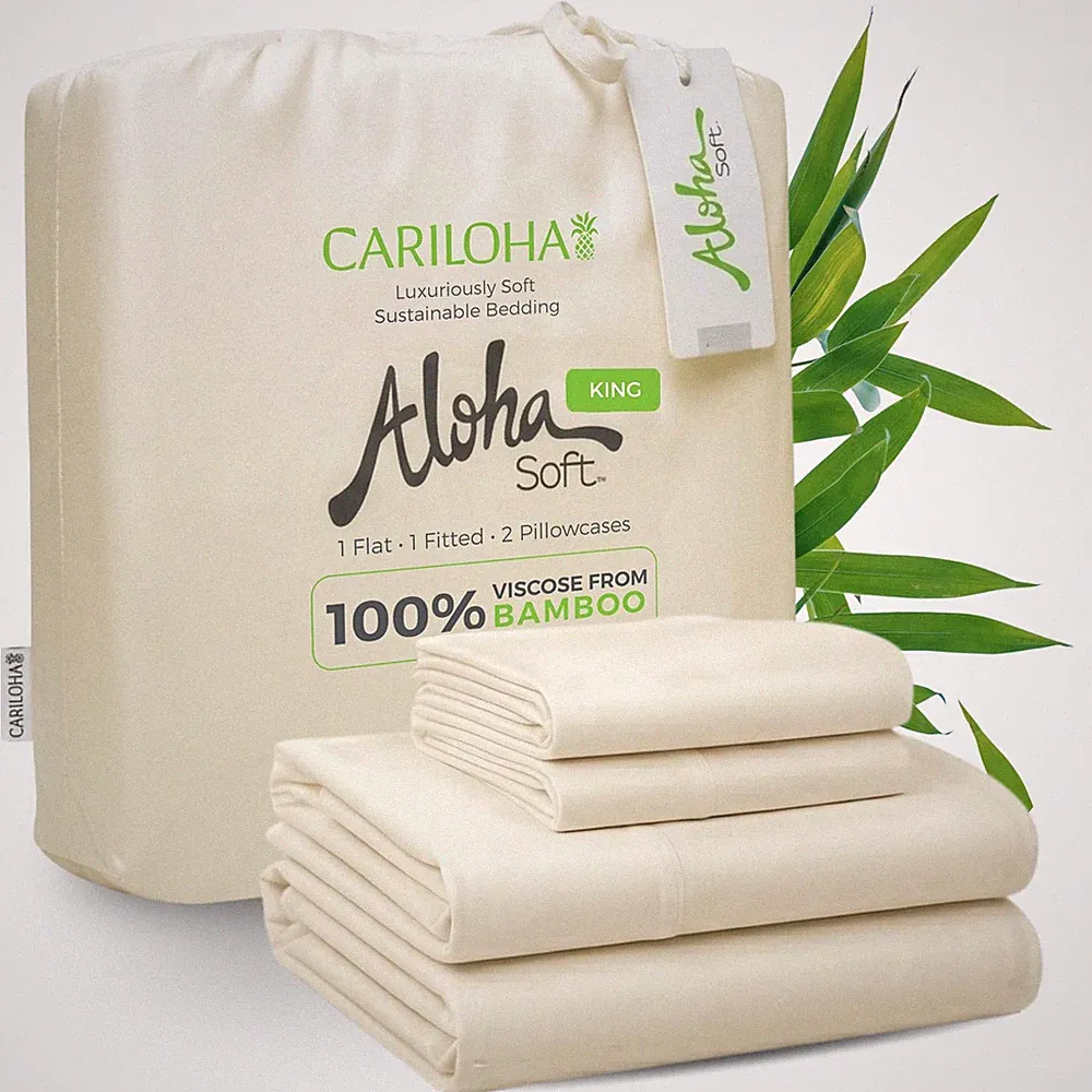 Cariloha Aloha Soft 100% Organic Bamboo Viscose Sheets – 4Piece King Sheet Se...