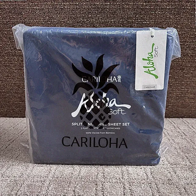Cariloha Aloha Soft 4-Piece Sheet Set Split King 100% Viscose Bamboo Cape Blue