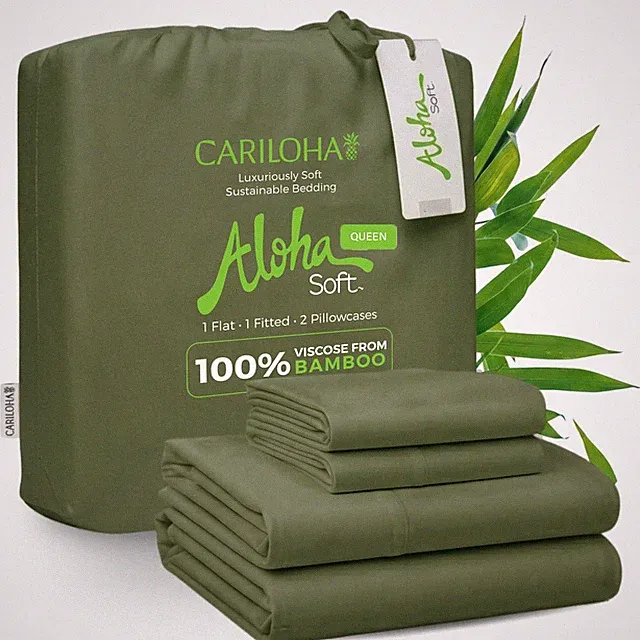 Queen Bamboo Sheets 4 Piece 16 in Deep Pockets Coastal Pine Cariloha Organic